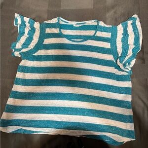 Chico's Teal and White Striped Tee